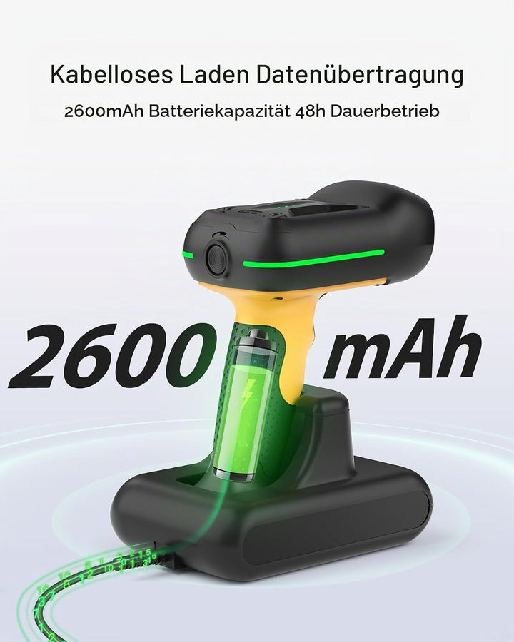 Inateck RFID Barcode Scanner Kabellos, 2D QR Code Scanner Industrial mit Ladestation, IP67 wasserdic