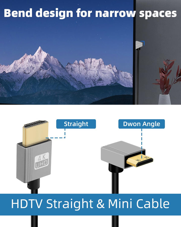 GELRHONR Mini-HDTV-Spiralkabel, 4K/60Hz Dünnes Mini-HDTV-Kabel Kurz 18Gbps 3D, Unterstützt 3D, für D