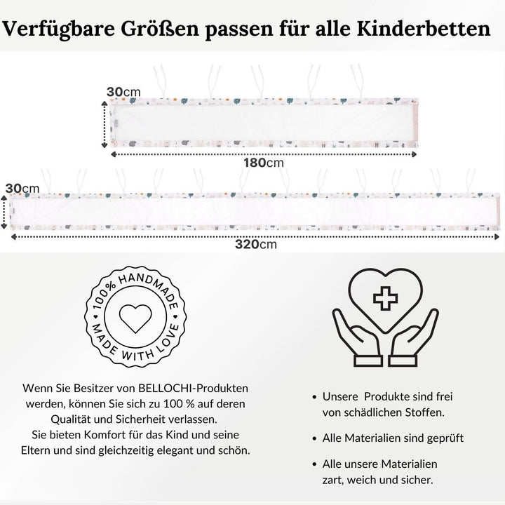 Bellochi 360x30 cm Kantenschutz Baby Babybett Umrandungen - Nestchen Kopfschutz Gitterbett Umrandung