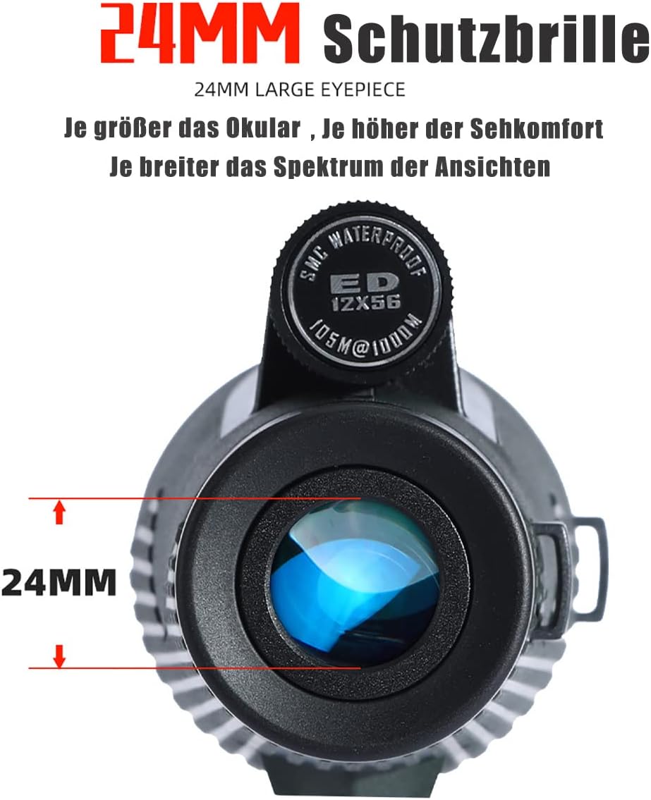 Monokular Teleskop 12X56 ED Monokular mit Nachtsicht, IPX7 Wasserdicht Fernrohr Erwachsene mit BAK4