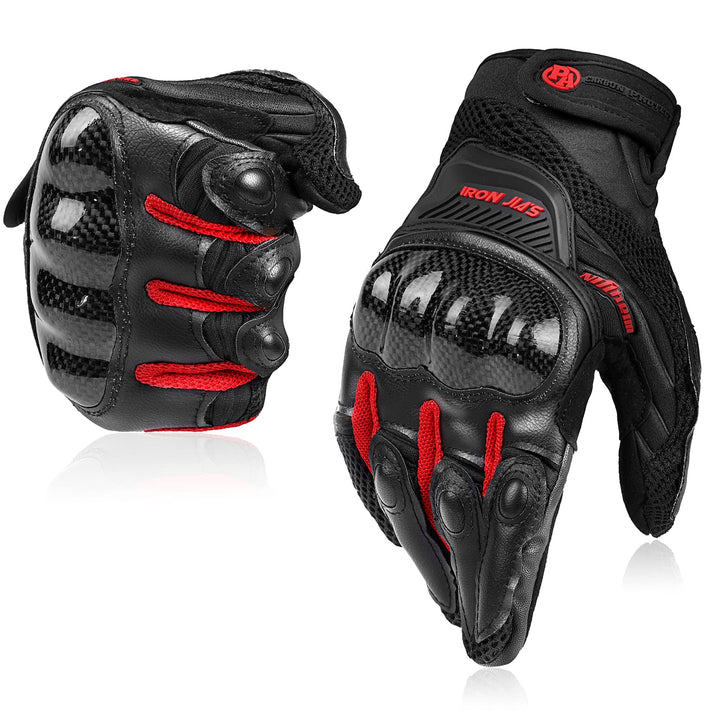 BORLENI Motorradhandschuhe Atmungsaktive Motorradhandschuhe Leder Vollfinger Knöchelschutzpolster To