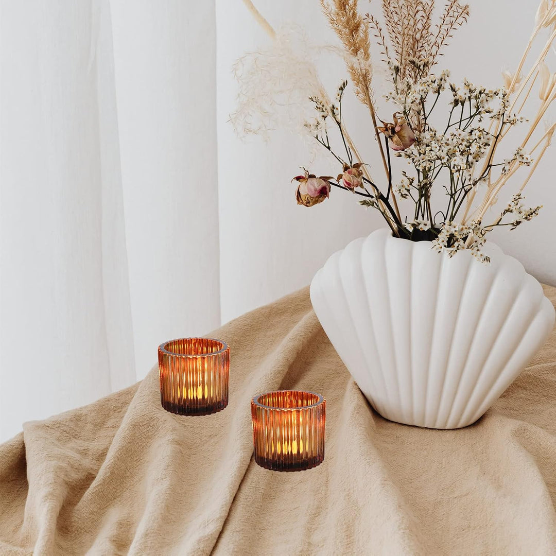 Vohocandle Braune Teelichthalter 6 Stück für Tischdekoration, Teelichtgläser Vintage für Hochzeitsfe