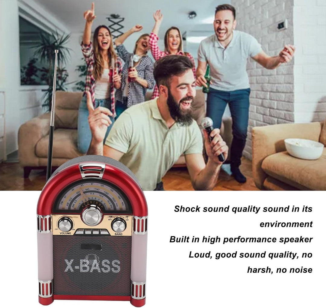 AM FM Vintage-Radio, Tragbares Retro-Kurzwellenradio mit Bluetooth-Lautsprecher, Wiederaufladbare Re