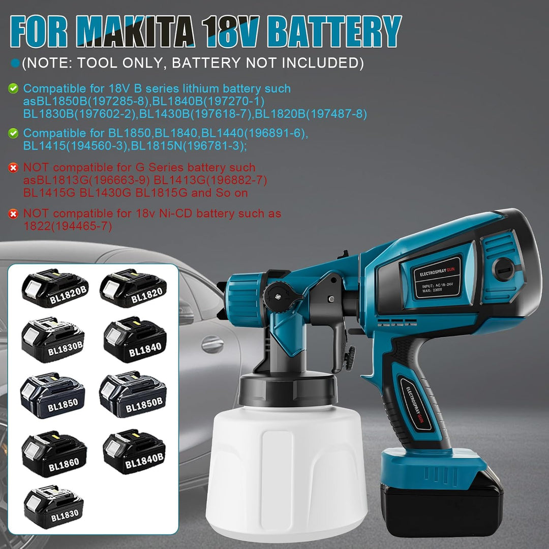 Akku Farbspritzgerät kompatibel mit Makita 18V Akku, Akku farbsprühsystem mit 1000ml Farbbehälter, 5
