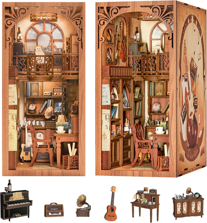 CUTEBEE Book Nook DIY Kit – DIY Puppenhäuser Miniatur Haus Kit mit Möbeln und LED-Licht, 3D Puzzle B