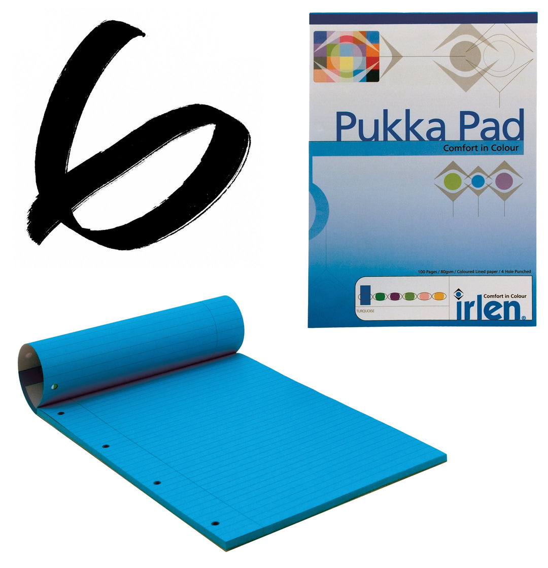 Pukka Block, A4, 80 g/m², liniert mit Rand, 100 Seiten, 50 Blatt, Türkis