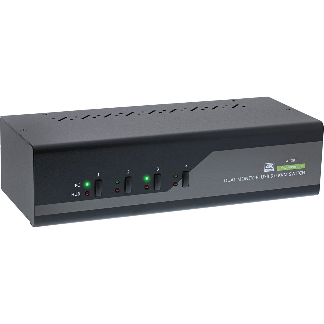 InLine 63654I KVM Desktop Switch, 4-fach, Dual-Monitor DisplayPort 1.2, 4K, USB 3.0, Audio