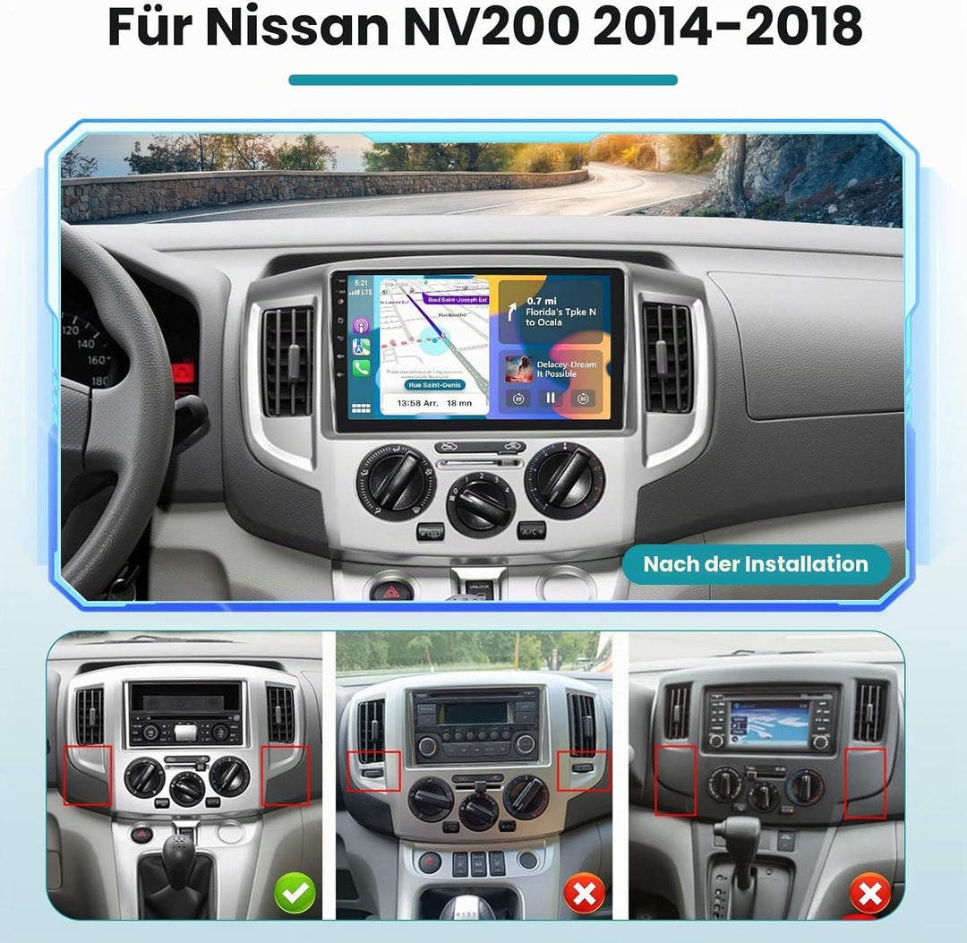 Hikity 2G+64G Android 15 Autoradio Für Nissan NV200 2014-2018 mit Wireless Carplay Android Auto, 9 Z