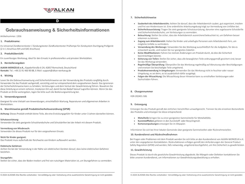 4 x Universal Zündkerzentester/Zündungstester Zündfunkentester Prüflampe für Zündsystem Durchgang Pr