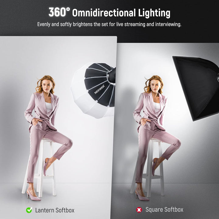 NEEWER 65cm Laternen Softbox mit ein Schritt Schnellwechsel,360°Lichtdiffusor mit Schürze,Bowens Mou
