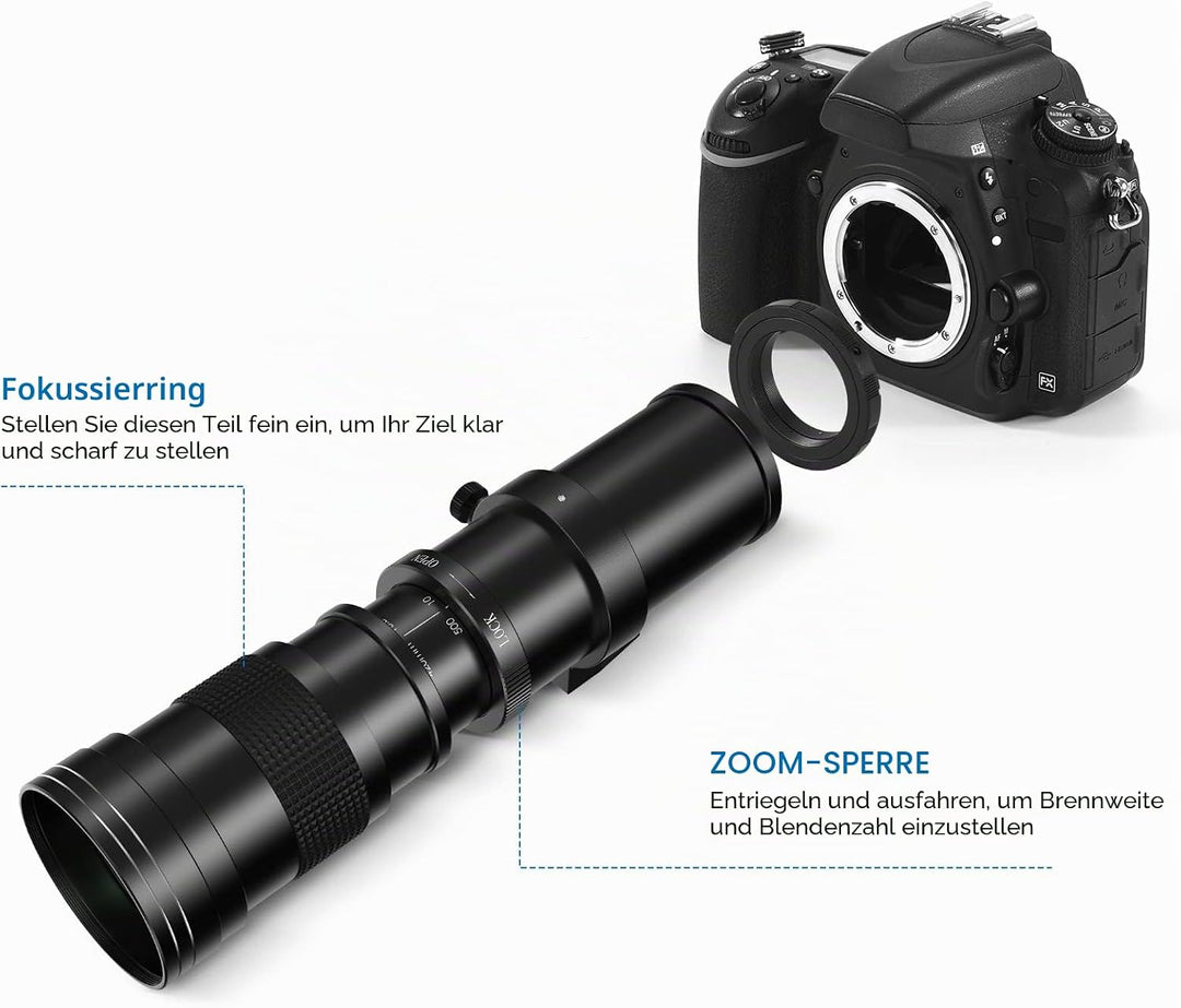 Lightdow 420-800mm f/8.3-16 Teleobjektiv für Canon EF Objektiv, Manuelles Teleobjektiv-Zoom Objektiv