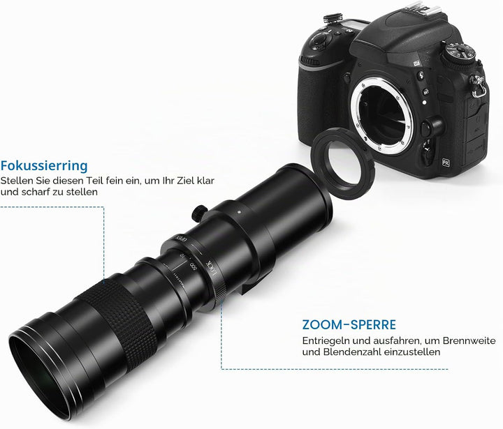 Lightdow 420-800mm f/8.3-16 Teleobjektiv für Canon EF Objektiv, Manuelles Teleobjektiv-Zoom Objektiv