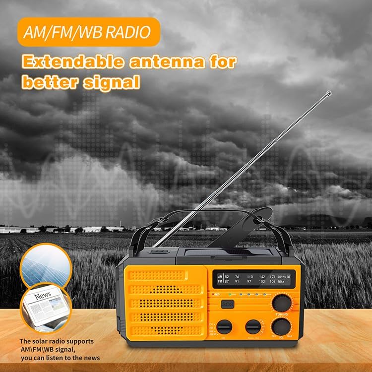 Solar Kurbelradio AM/FM Solar Radio Tragbar Notfallradio mit 8000mAh Wiederaufladbare Batterie, Led