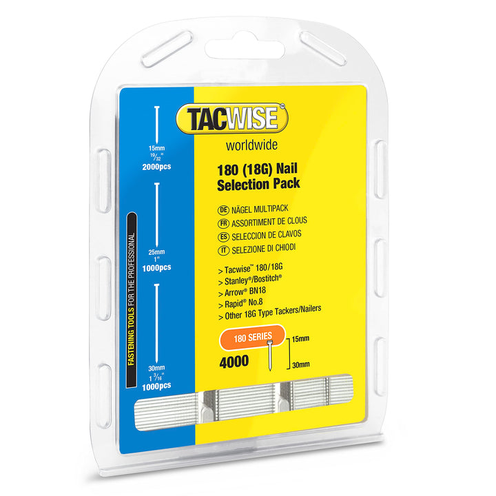 Tacwise 0205 Typ 18G / 15-30 mm Verzinkte Stiftnägel Multipack, 4000 Stück Nail Selection Pack, Nail