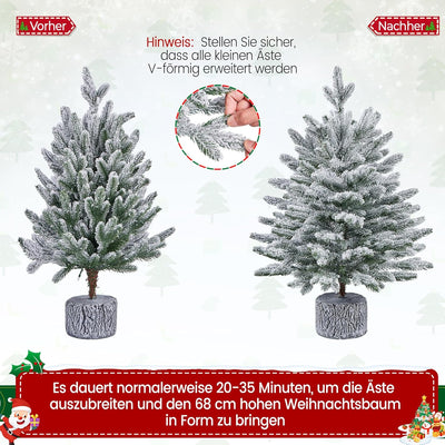 Yaheetech 68 cm Mini Künstlicher Weihnachtsbaum mit Schnee, Eingetopfter Tannenbaum mit 35 LEDs in W