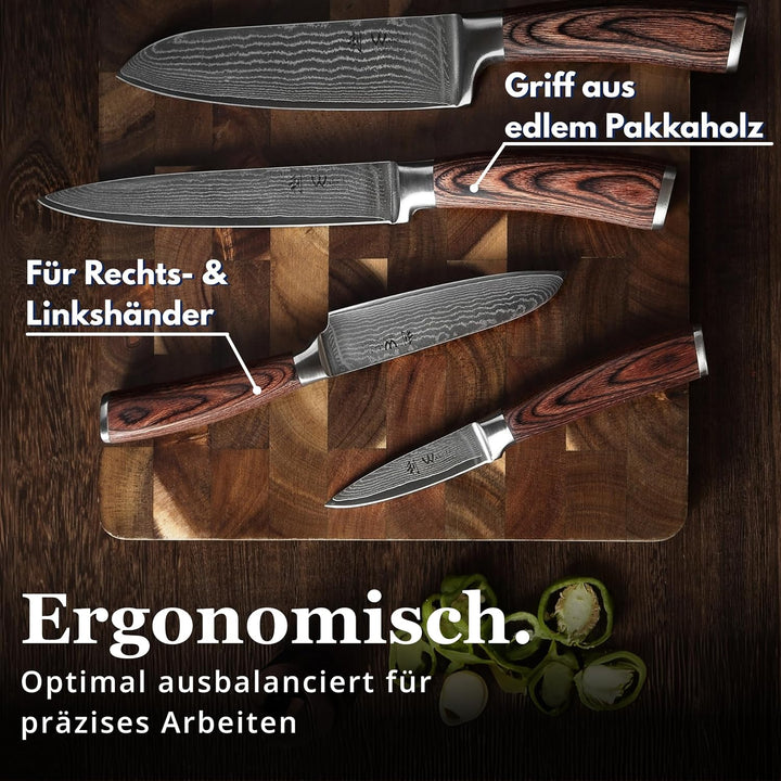Wakoli Edib 4er Damastmesser-Set mit Klingenlängen von 8,50cm bis 18,00cm extrem scharf aus 67 Lagen