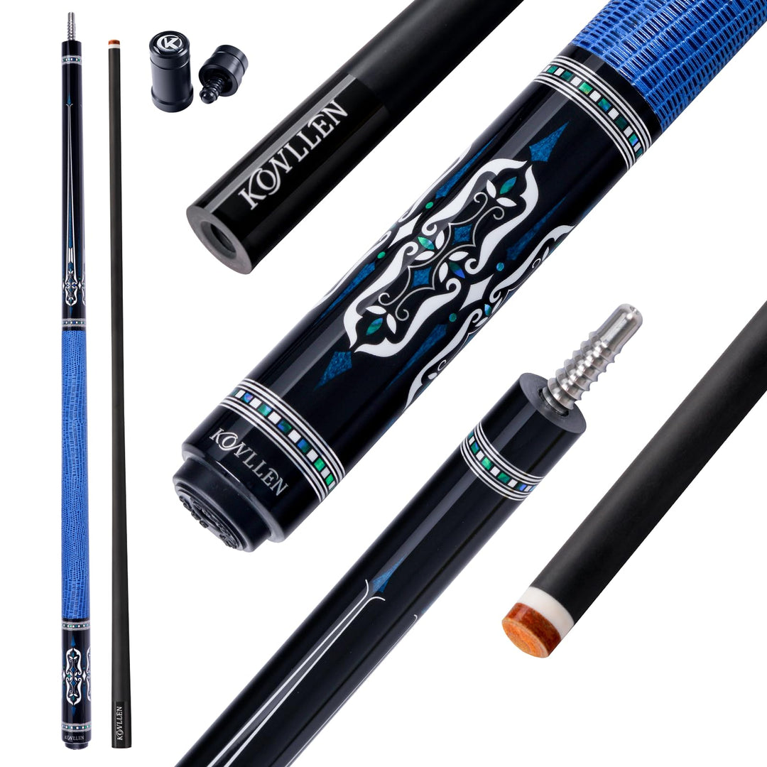 KONLELN Carbon Billard Queue 58 Zoll – Low Deflection Carbon Schaft, 12,5 mm Mehrschicht-Spitze, Pro