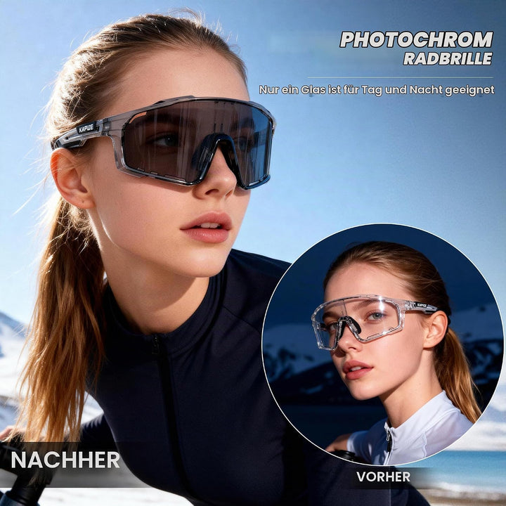 KAPVOE Photochromatische Fahrradbrille MTB Brille Selbsttönend Klar Radbrille Rennrad Sportbrille So