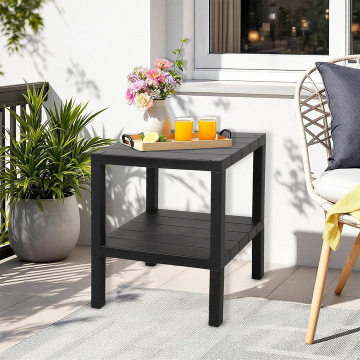 Spetebo Kunststoff Beistelltisch klein in anthrazit mit 2 Ablagen - 45 x 38 cm - Standregal rechteck