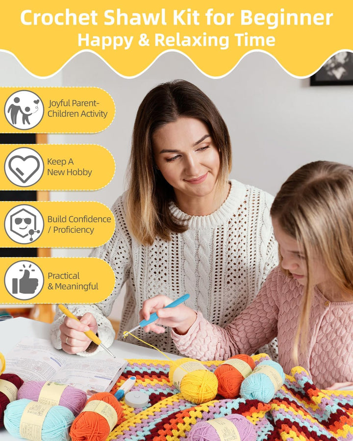 Aeelike Granny Square Shawl Häkelset für Anfänger, Häkelnadel Set mit Häkelnadeln 3,5mm 4,0mm, Häkel
