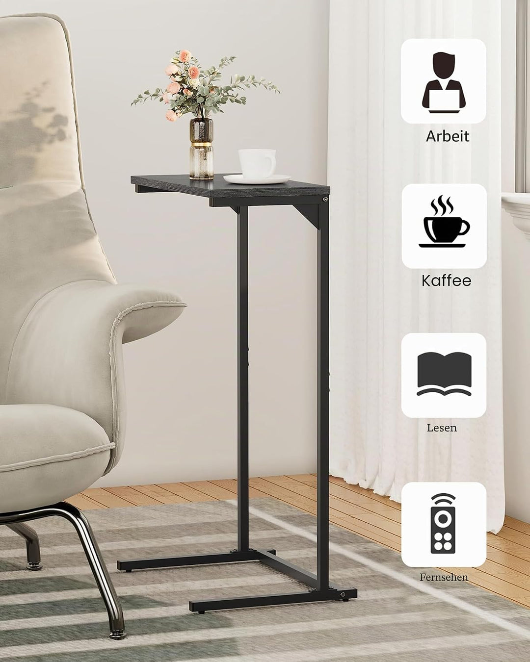 TUTOTAK C-förmiger Beistelltisch, TV-Tablett, Kleiner Seitentisch, 73 cm hoher Couch-Tisch, Tablett-