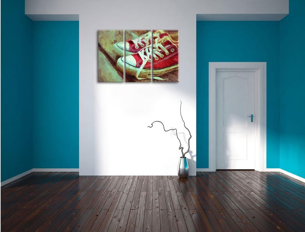 Pixxprint rote Converse Chucks Pinsel Effekt 3-Teiler Leinwandbild 120x80 Bild auf Leinwand