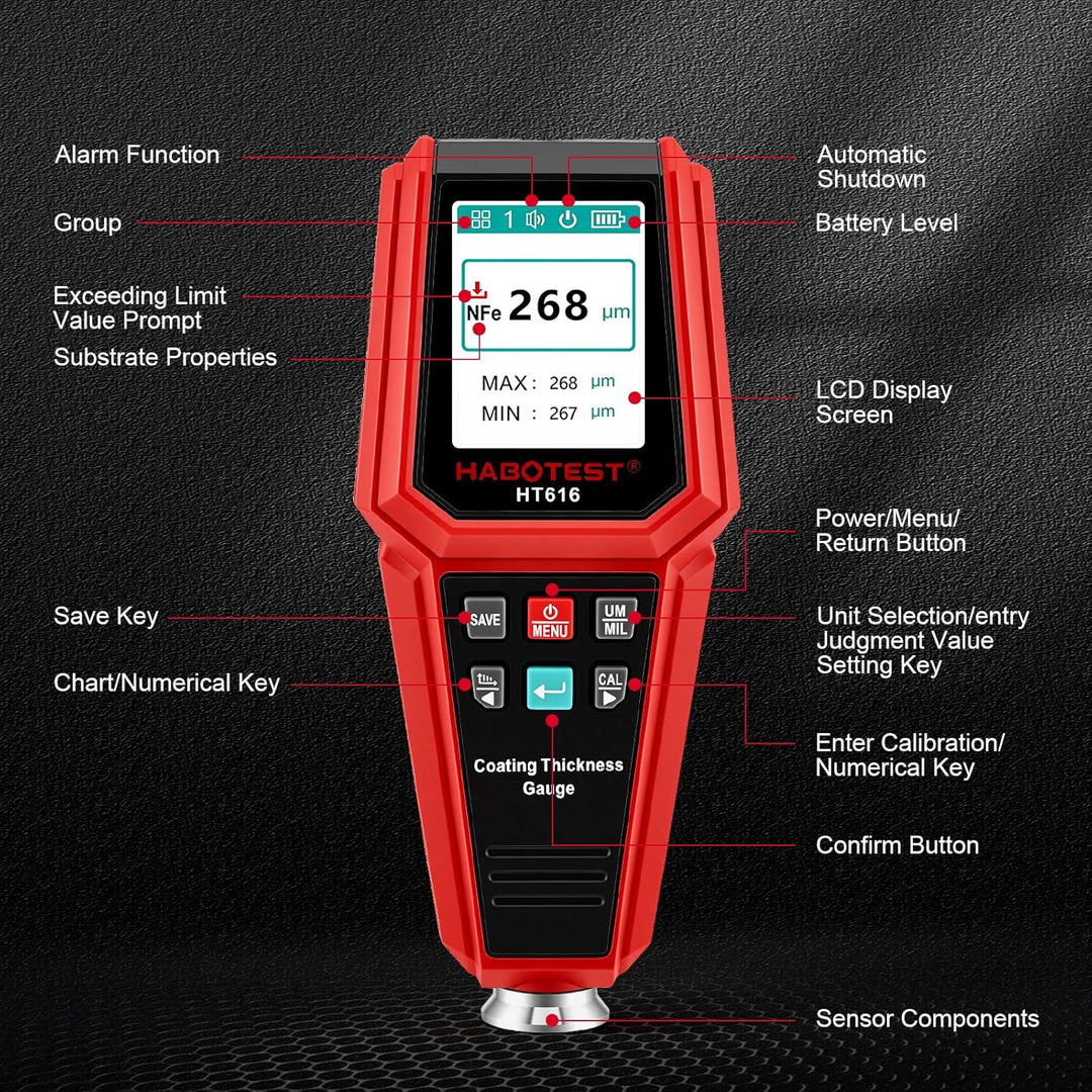 Lackschichtdickenmessgerät für Autos, Autolack Schichtdickenmessgerät Handheld mit LCD Display Hinte