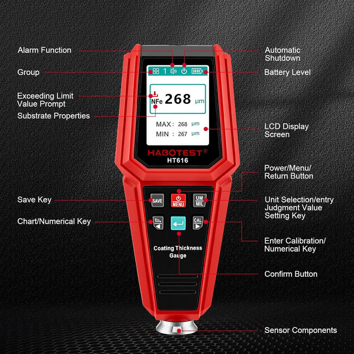 Lackschichtdickenmessgerät für Autos, Autolack Schichtdickenmessgerät Handheld mit LCD Display Hinte