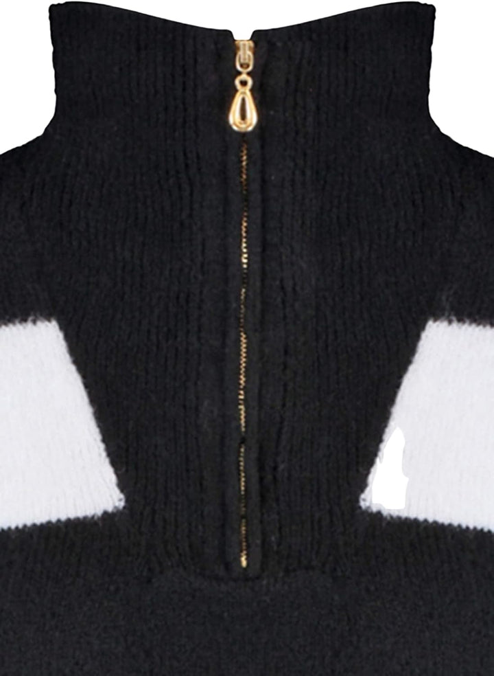 Trendyol Damen Stehkragen gestreift Oversize Sweater Sweatshirt, Schwarz, L