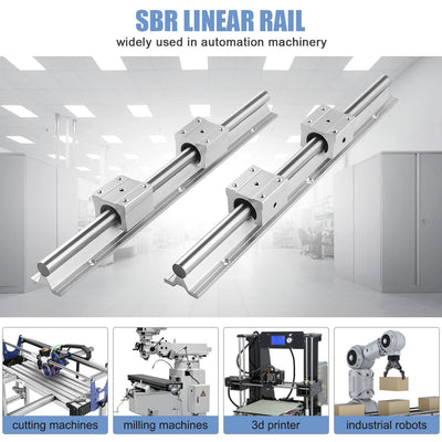 CNCMANS Linearführung Linearschiene 2Stück SBR12-800mm Edelstahl Führungsschiene mit 4Stück SBR12UU