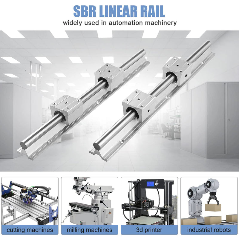 CNCMANS Linearführung Linearschiene 2Stück SBR12-800mm Edelstahl Führungsschiene mit 4Stück SBR12UU