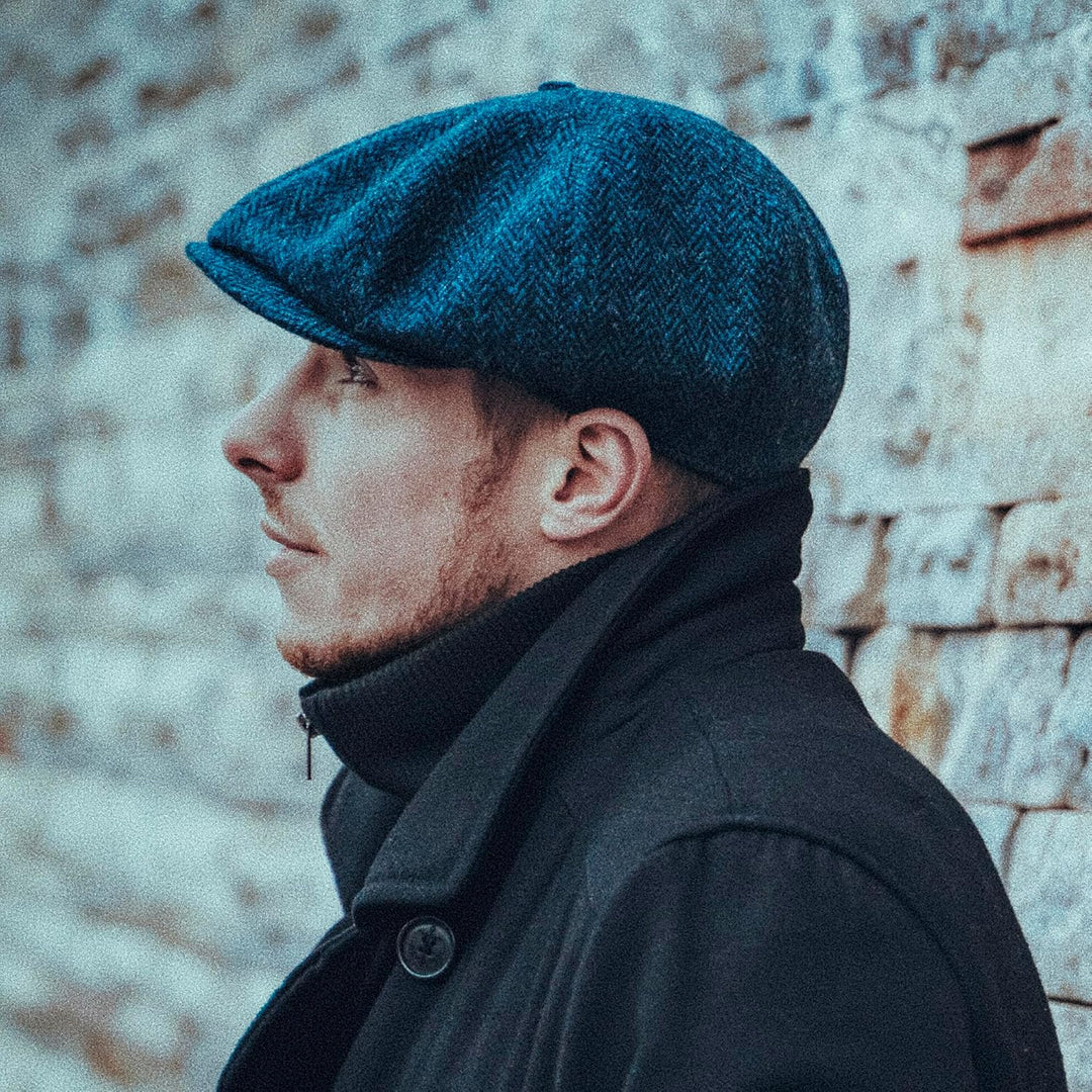 Sterkowski Peaky Style | Harris Tweed Schiebermütze für Herren | Warm Komfortabel Schirmmütze 54 Bla