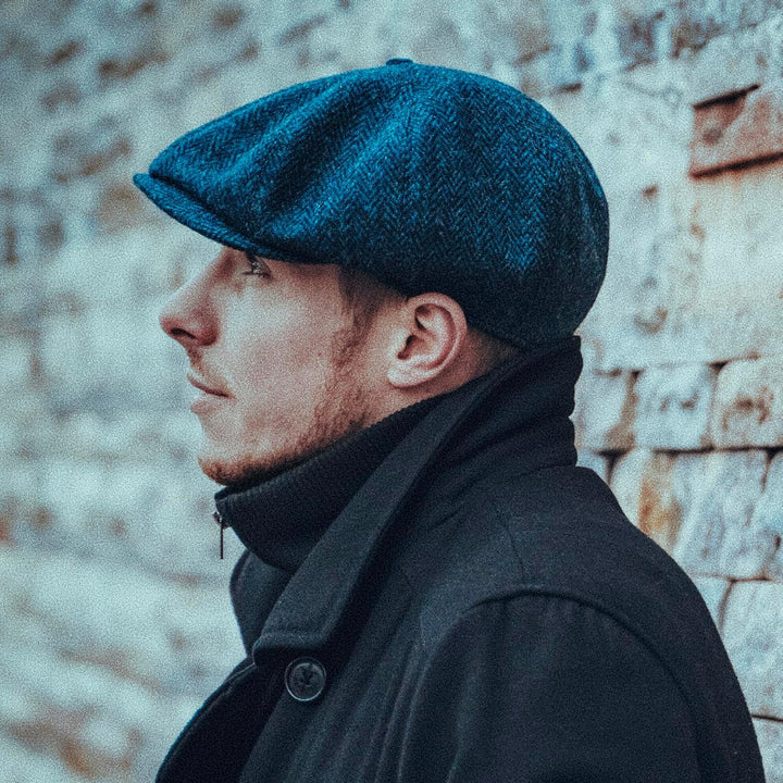 Sterkowski Peaky Style | Harris Tweed Schiebermütze für Herren | Warm Komfortabel Schirmmütze 54 Bla