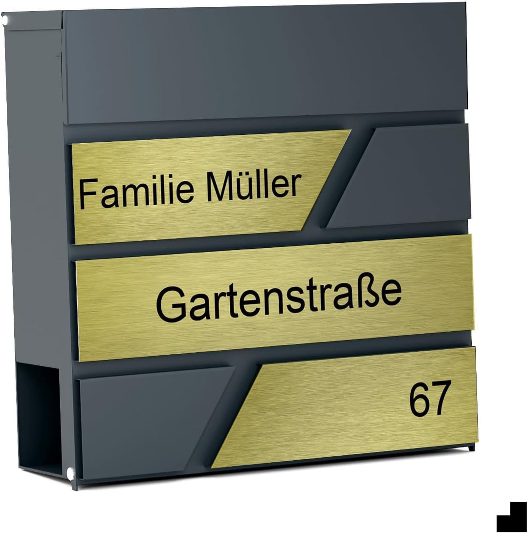 Design Julia Briefkasten Anthrazit mit Ihrer Personalisiert Namen&amp; Hausnummer, Integriertes Zeitungs