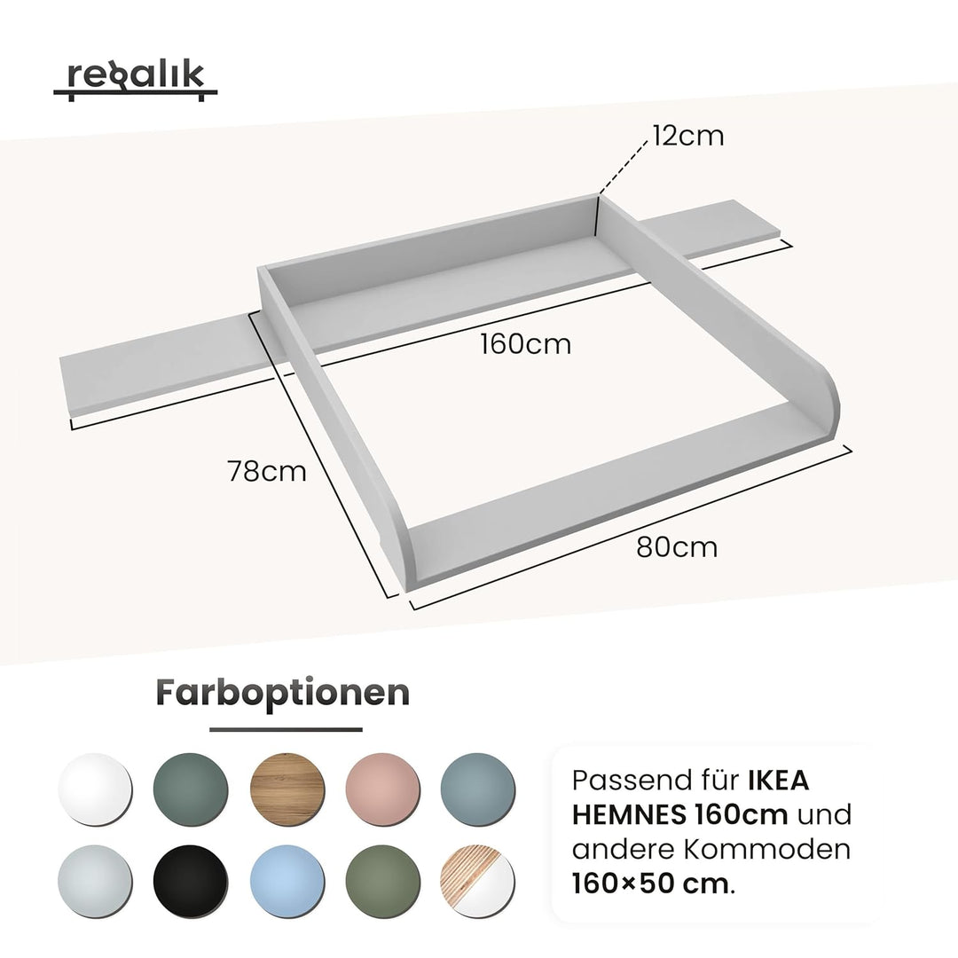 Wickelaufsatz mit Platte für Hemnes von IKEA, Wickeltischaufsatz für 50x160 cm Kommoden, Abnehmbar W