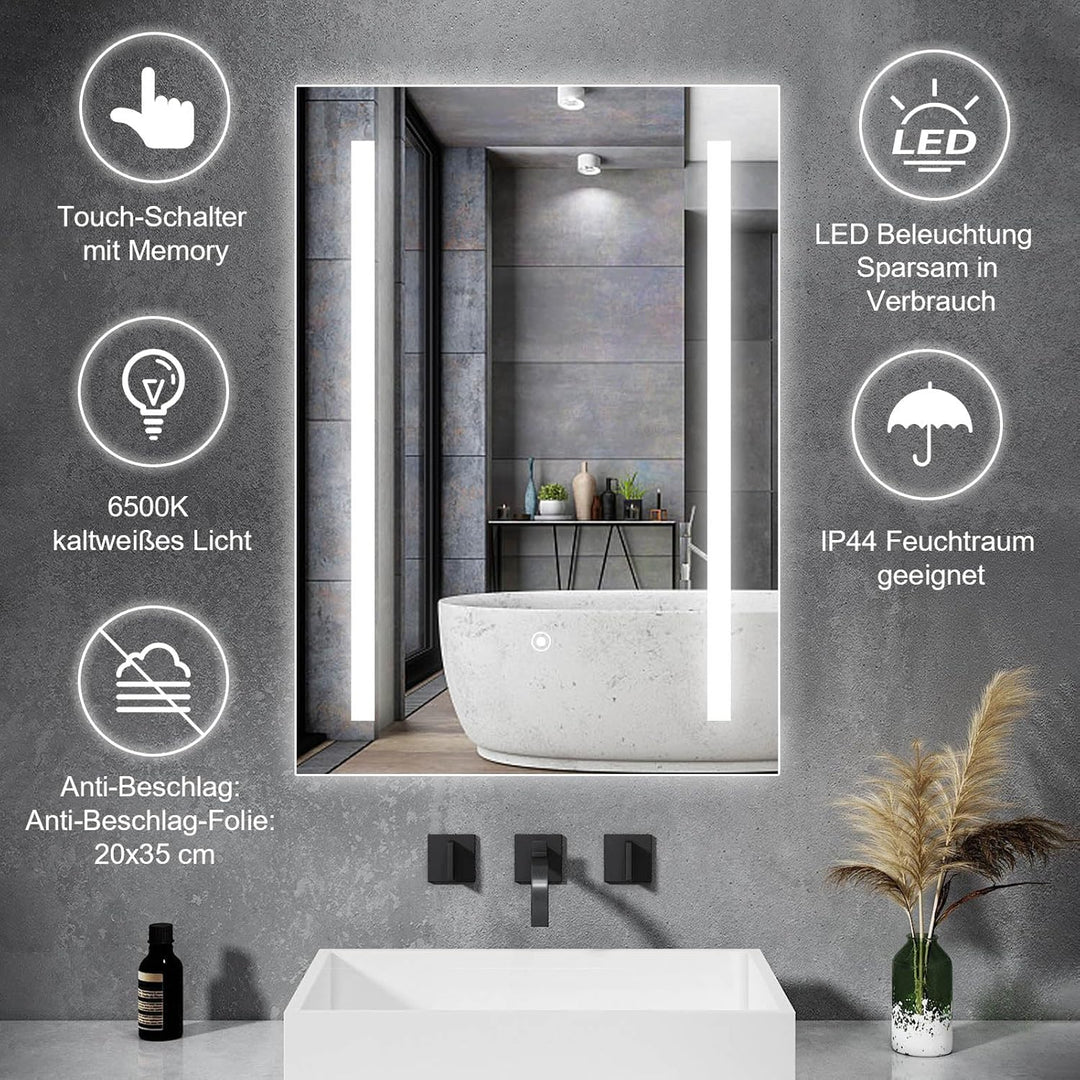 Youyijia Spiegel Mit Beleuchtung, 50x70cm Led Badspiegel Mit Beleuchtung Mit Touch-Schalter, Badezim