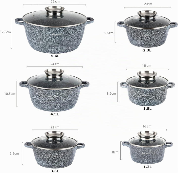 EliteHoff Kochtopf Set Induktion, Topf aus Aluminiumguss mit Antihaftbeschichtung, Topfset mit Glasd