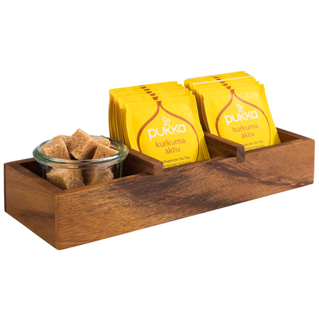 APS 11727 Holzbox "TABLE", Tischorganizer, 3 Fächer (6,5 x 6,5 cm), 23,5 x 8,5 cm, Höhe 4,5 cm, Akaz
