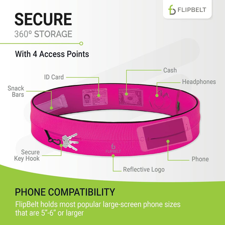 FlipBelt Classic - Gürtel mit Mehreren Taschen, Unisex XL Hot Pink, XL Hot Pink