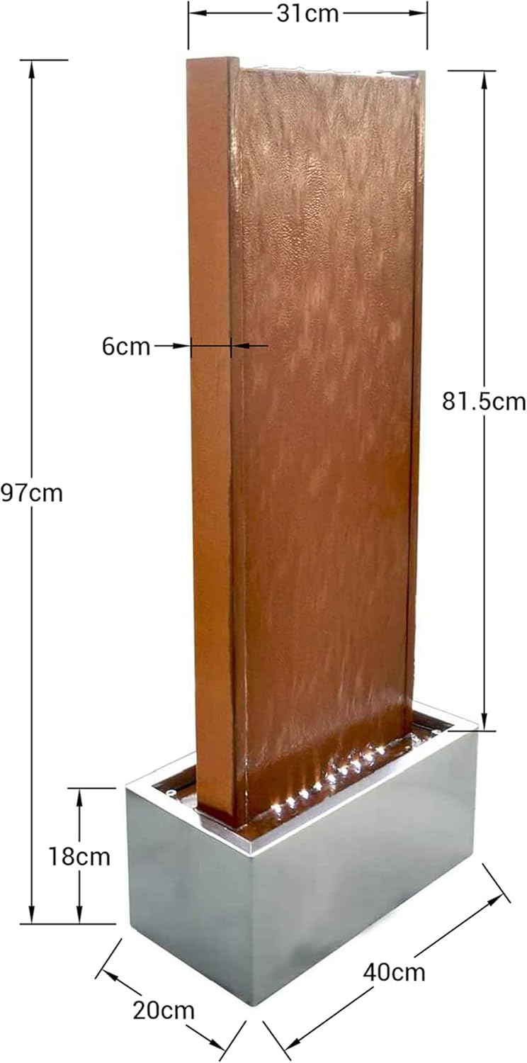 KÖHKO® Wasserwand ca. 97 cm Kombination aus Corten- und Edelstahl Wasserspiel mit LED-Beleuchtung Br