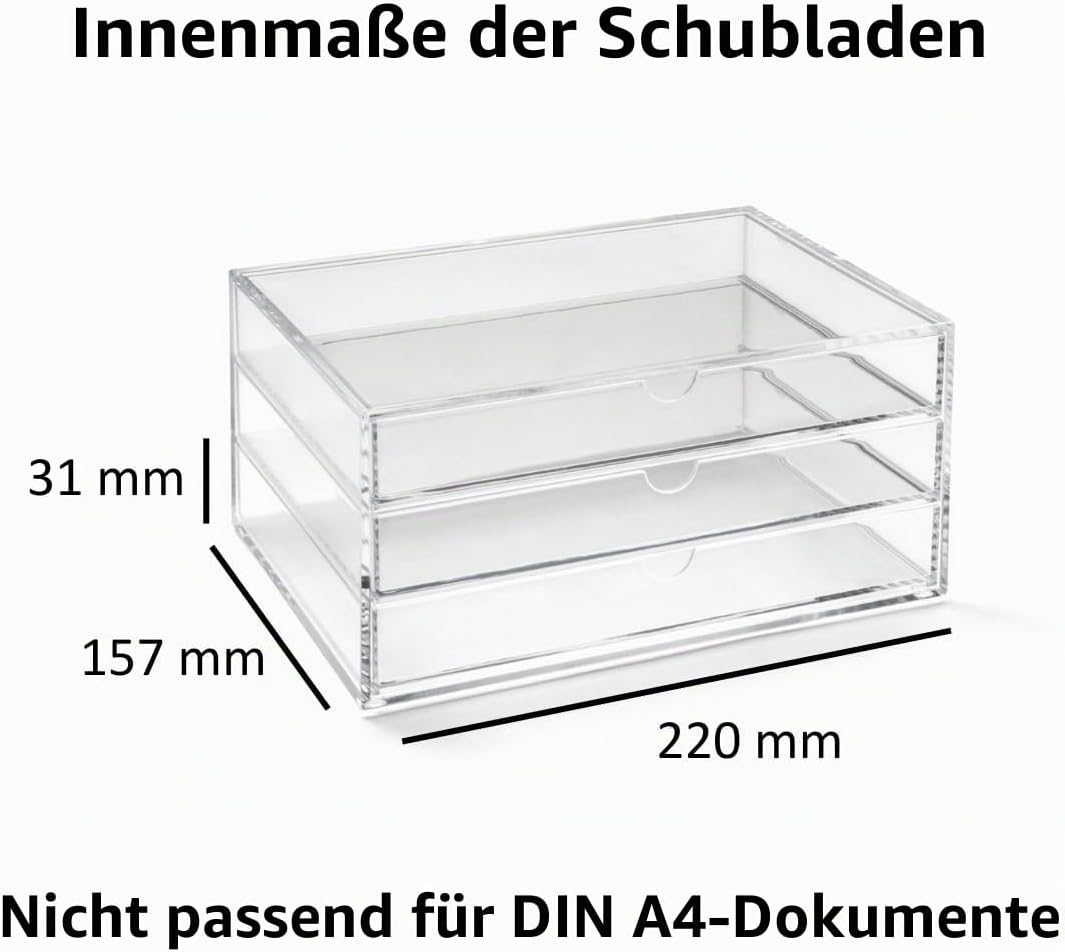 OSCO A3277 Magazin mit 3 Schubladen aus klarem Acryl, Gross, durchsichtig 16.6T x 23.3B x 11.4H cm (