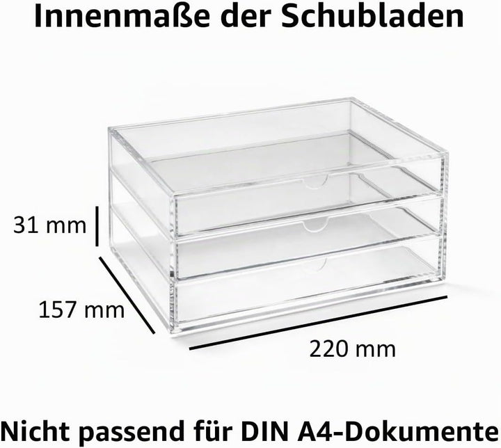 OSCO A3277 Magazin mit 3 Schubladen aus klarem Acryl, Gross, durchsichtig 16.6T x 23.3B x 11.4H cm (