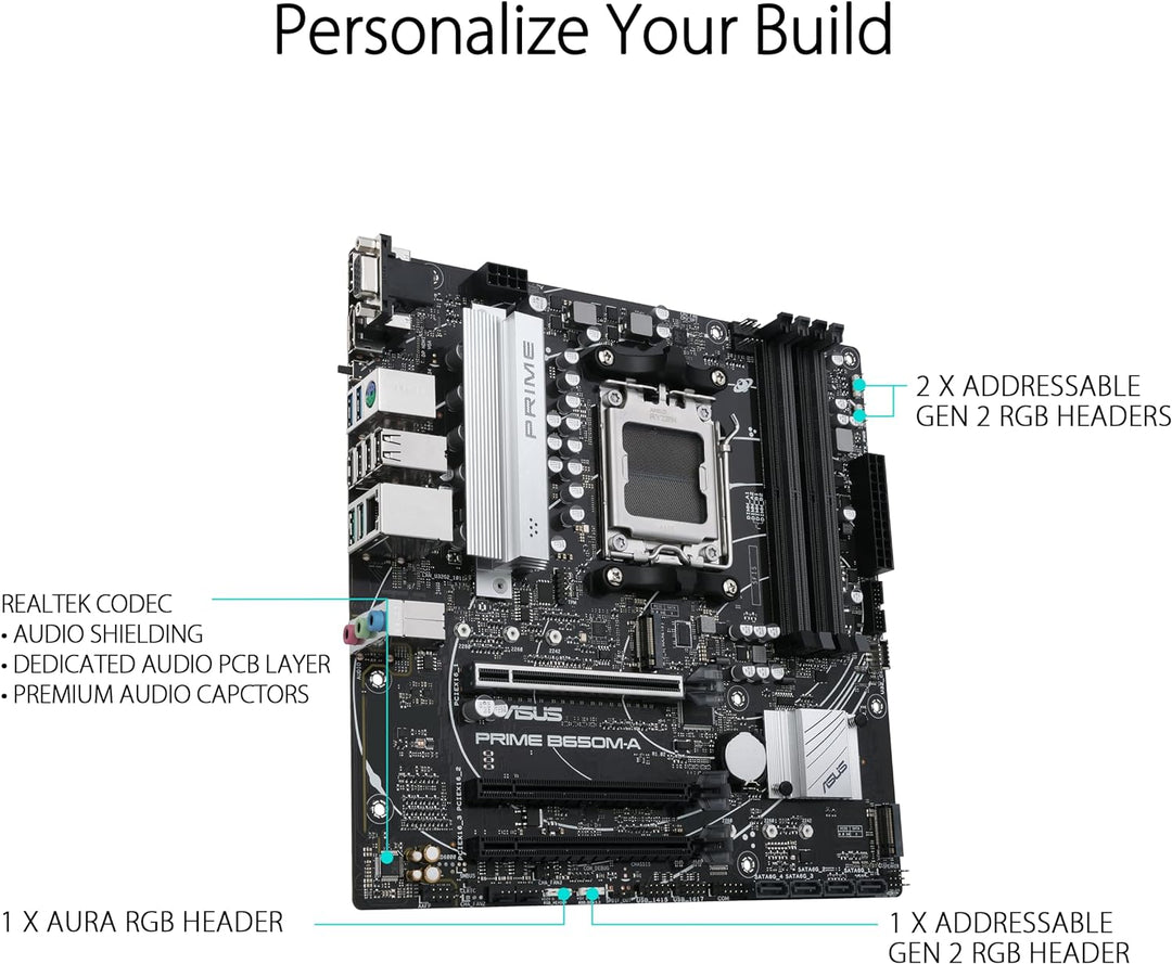 ASUS Prime B650M-A Gaming Mainboard Sockel AMD AM5 (Ryzen 7000, micro-ATX, DDR5 Speicher, PCIe 5.0,