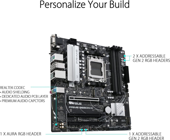 ASUS Prime B650M-A Gaming Mainboard Sockel AMD AM5 (Ryzen 7000, micro-ATX, DDR5 Speicher, PCIe 5.0,