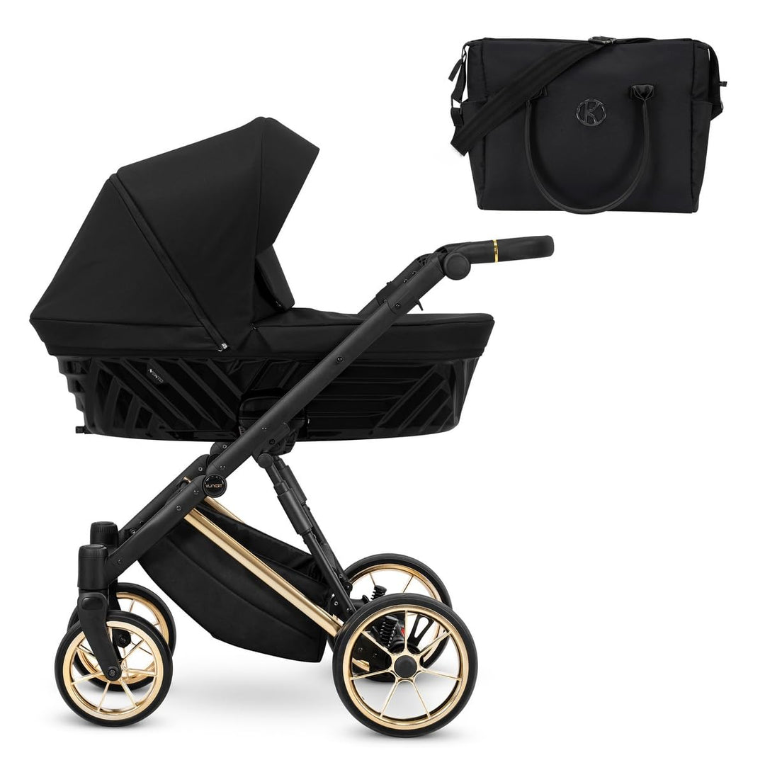 Kunert Ivento Premium 2in1 Kinderwagen mit Goldrahmen, Aluminiumrahmen, Bunt (Schwarz), Schwarz