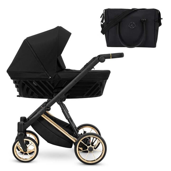 Kunert Ivento Premium 2in1 Kinderwagen mit Goldrahmen, Aluminiumrahmen, Bunt (Schwarz), Schwarz