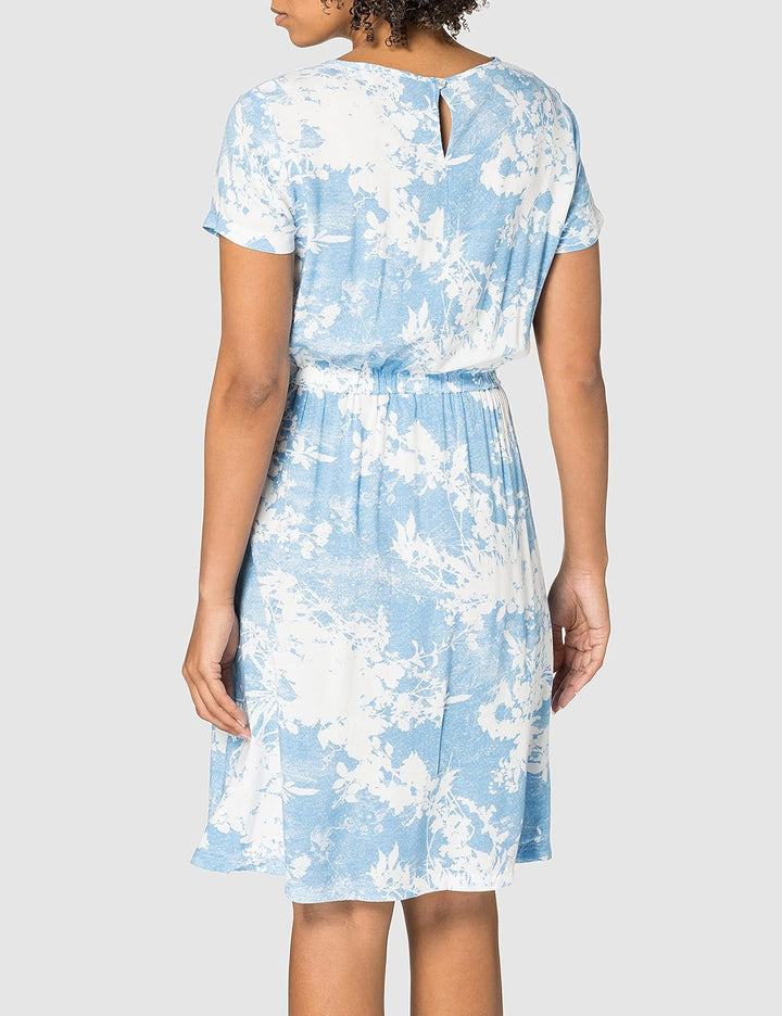 Timezone Damen Printed Basic Dress Lässiges Kleid XL Blue Cut Out Flowers, XL Blue Cut Out Flowers