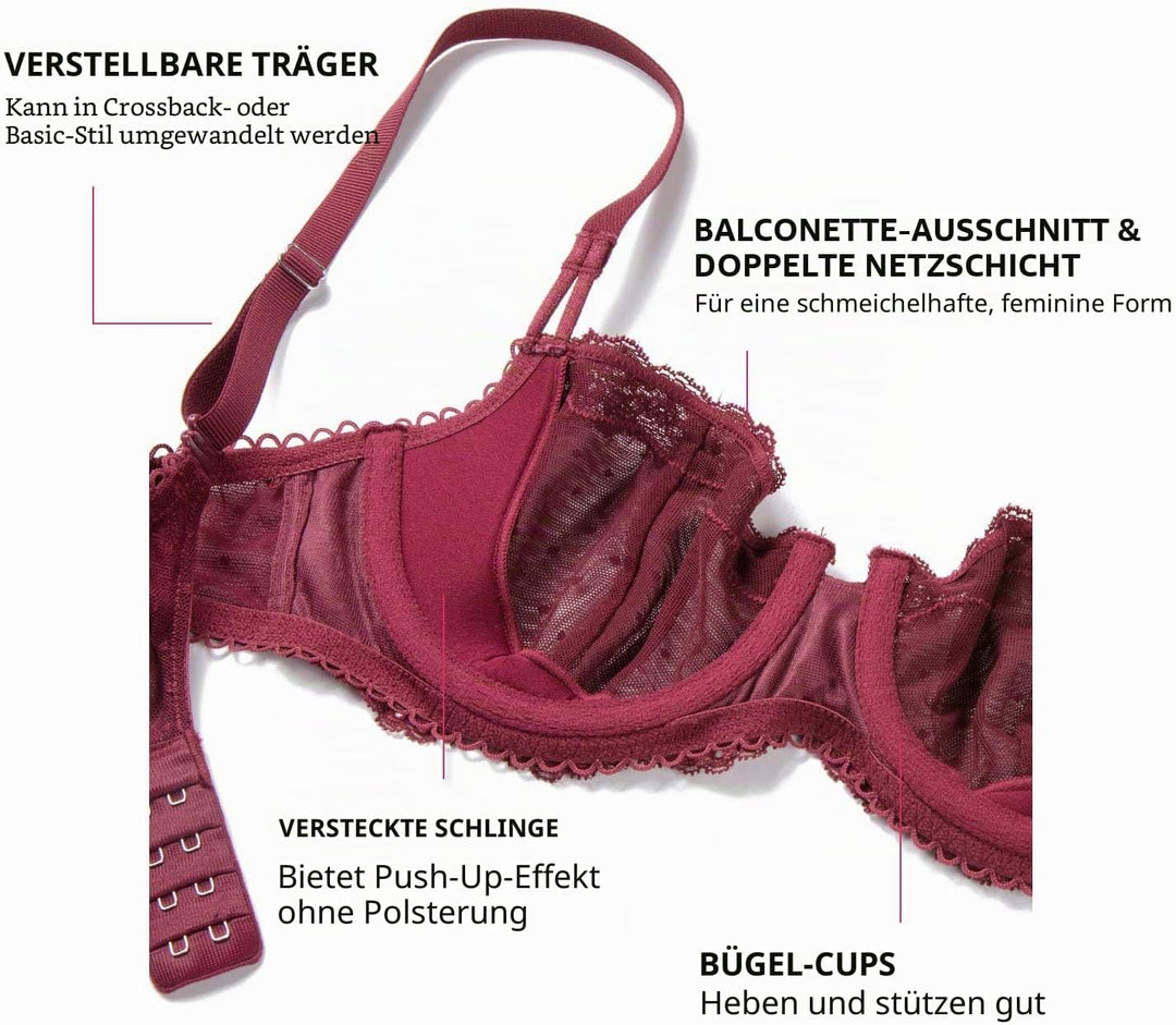 DOBREVA Balconette BH Damen mit Bügel Push Up Dirndl Spitze BHS Sexy Grosse Grössen Ungefüttert 70D
