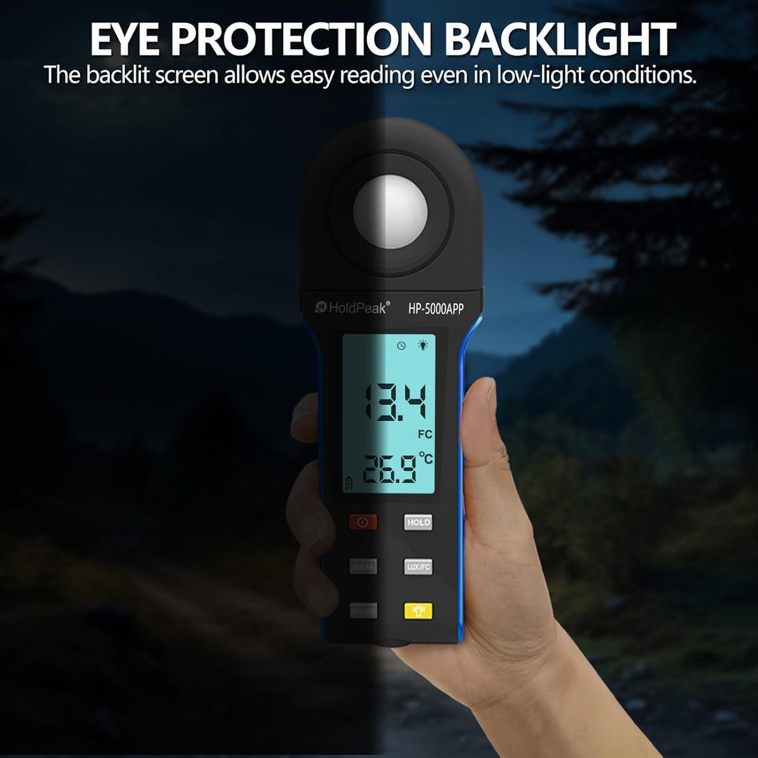 Digitales Luxmeter, Tester für Messung von Luminosit 400.000 Lux 5000 App, Lichtmessgeräte, tragbare