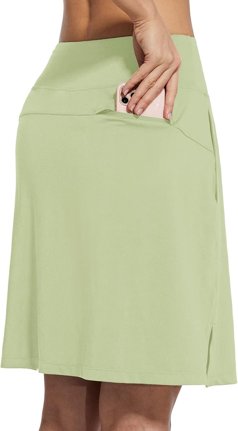 BALEAF Damen Tennisrock Knielang Sportrock hoher Taille Golfrock Outdoorrock Hosenrock mit Tasche XS